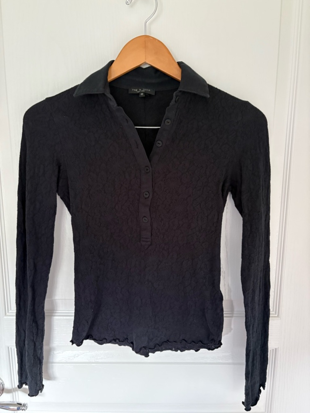 rag & bone Black Lace Polo Top with Button Detail